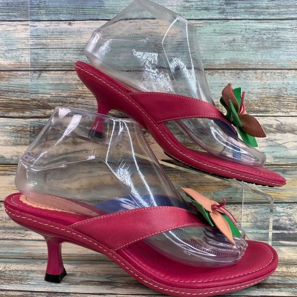 Clarks Indigo Shoes - Indigo By Clarks Womens Size 7.5M Heeled Flip Flop Sandal Pink Leather